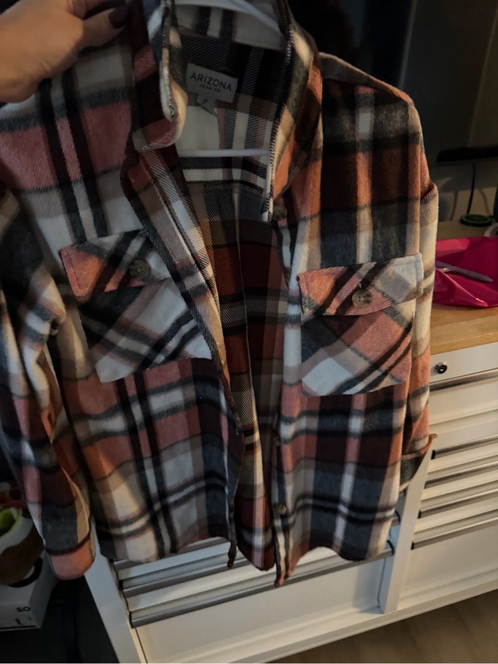 Arizona Jean Company Pink, Black and White Plaid Utility Shacket